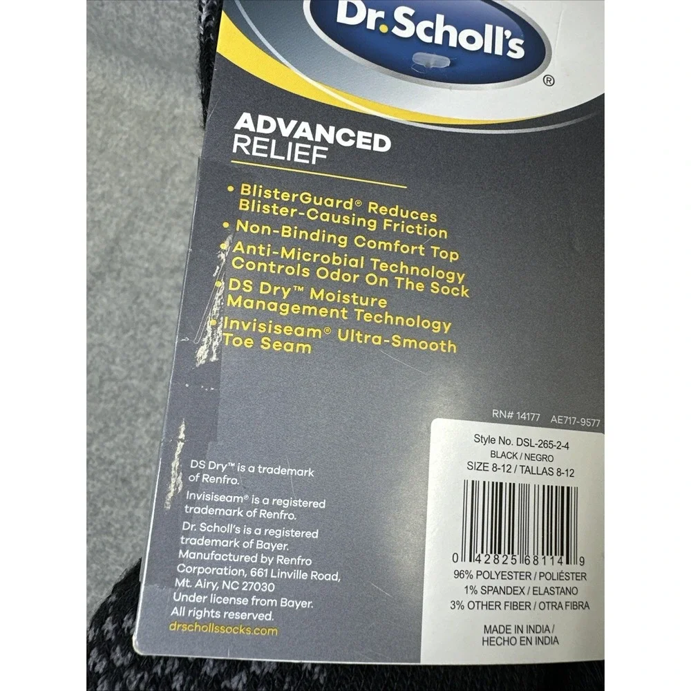 Dr. Scholl's Women's Advanced Relief Wide Top Crew Comfort 2 Pair Size 8-12